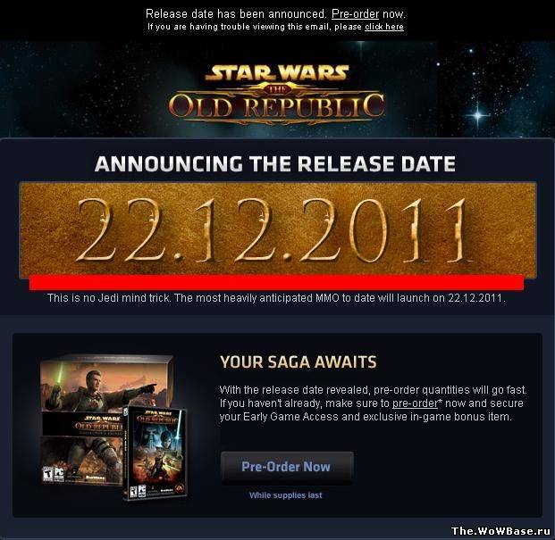 Дата выхода Star Wars: The Old Republic.